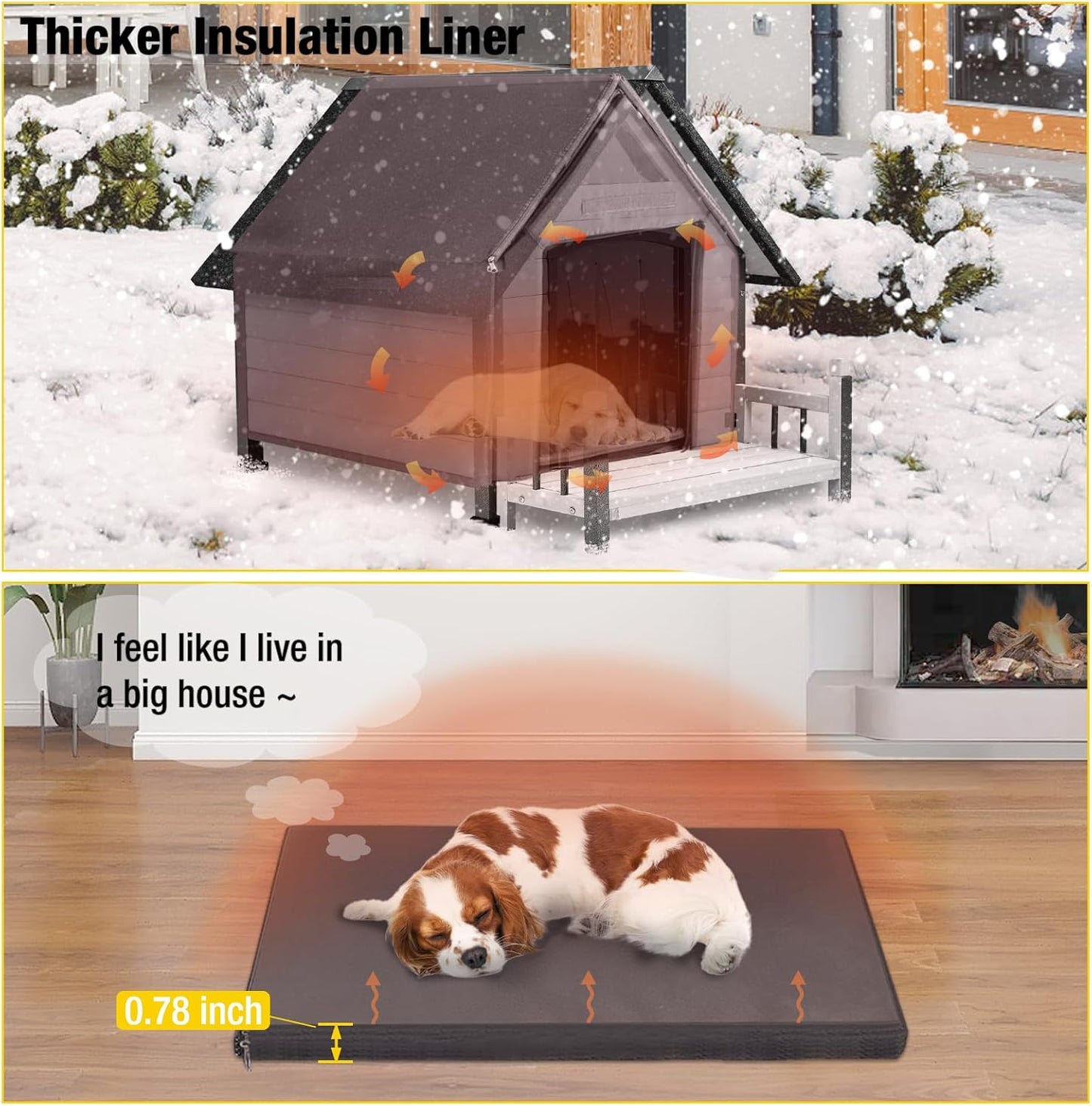 Aivituvin Dog House Outdoor With Metal Frame, Insulated Dog Kennel Outside for Small To Medium Breed, 45" Weatherproof Large Dog Shelter with Anti-Chewing Iron Frame, White (45" D x 32.9" W x 32.6" H)