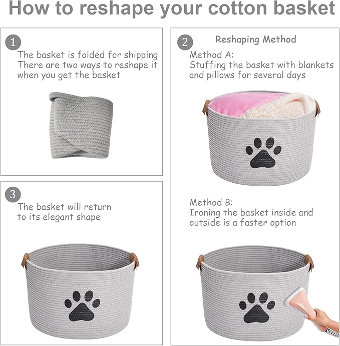 Morezi Dog toy bin pet cat toy box baskets in large suff storage - Perfect for collect toys, grooming stuff, closthing, diapers for Living Room, Playroom, Closet, Home - Gray