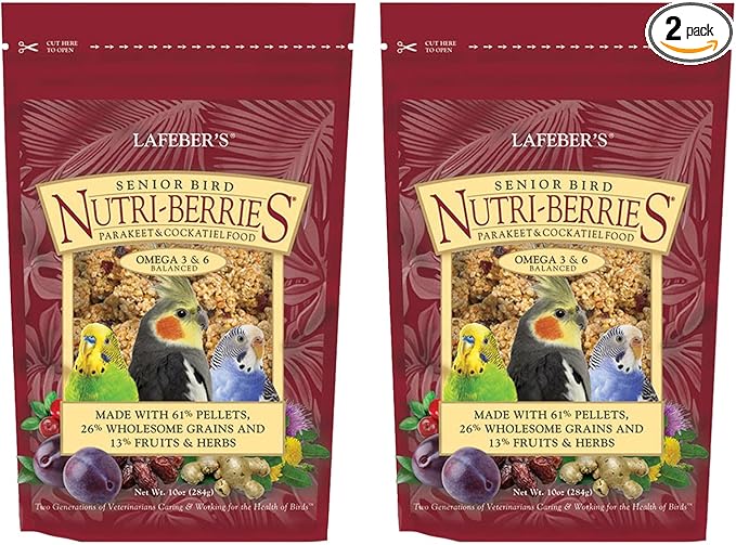 LAFEBER'S Senior Bird Nutri-Berries Pet Bird Food, Made with Non-GMO and Human-Grade Ingredients, for Parakeets & Cockatiels (10 oz Pack of 2)