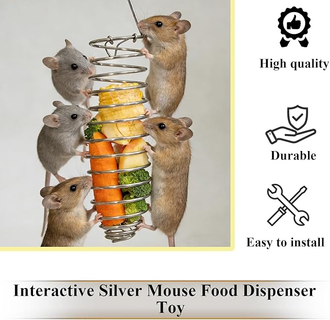 2Pcs Rat Enrichment Toys,Bird Cage Food Fruit Vegetable Holder,304 Stainless Steel Foraging Toy,Fancy Mice Cage Accessories Puzzle Toy,Hanging Rodent Toys Slow Feeder,Bird Foraging for Parakeet