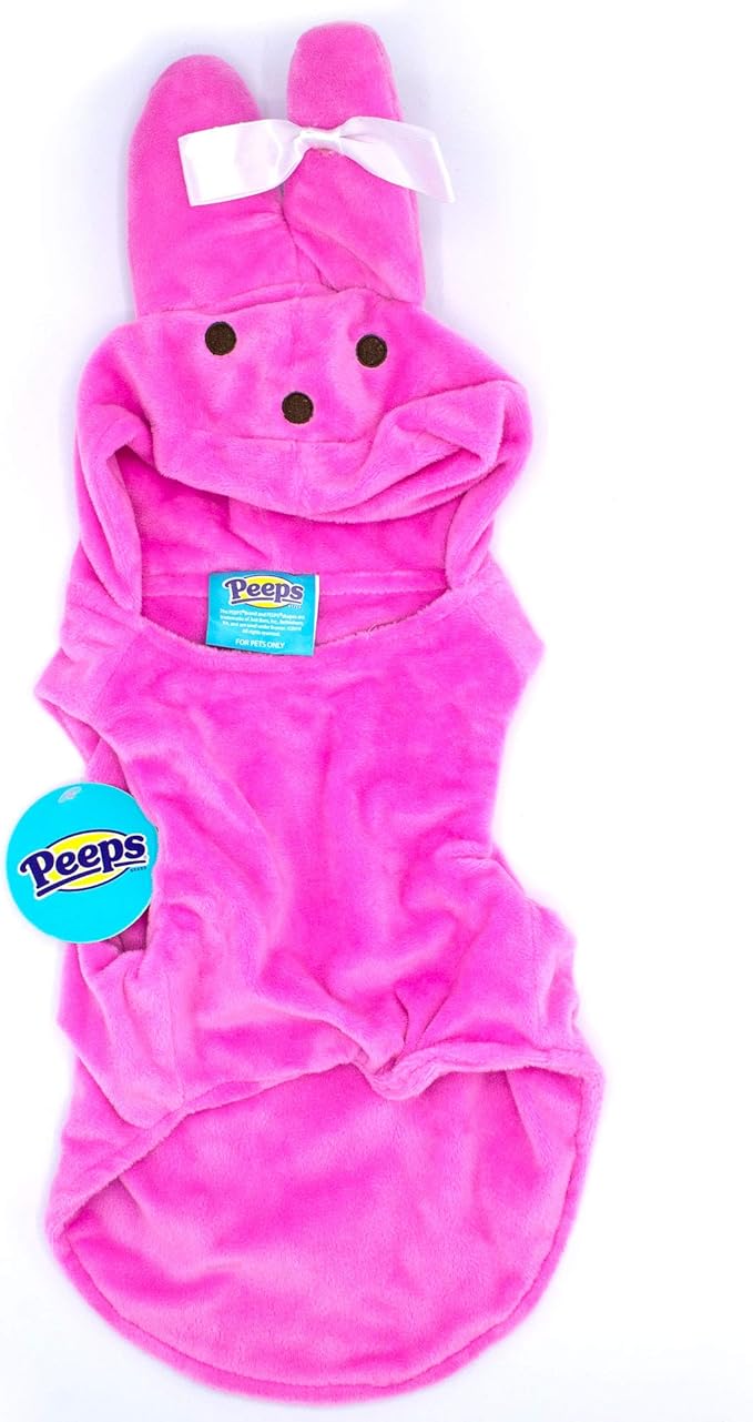 Peeps for Pets Officially Licensed Pink Bunny Dog Costume with Bow - Easter Dog Hoodie Costume, 100% Polyester Pull-Over Style, Size Small