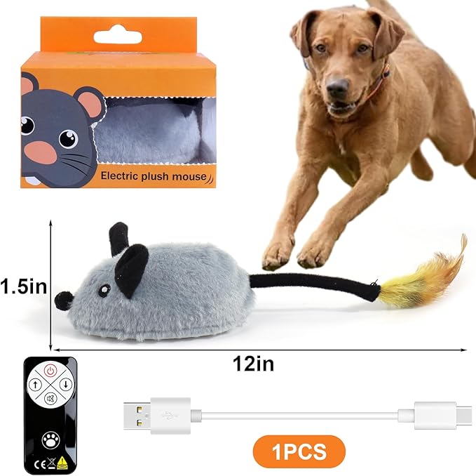 BABORUI Interactive Dog Toys Mouse, Remote Control Escaping Mice Squeaky Dog Toy with Lights & Auto-Turn, Rechargeable Moving Dog Toys for Small/Medium/Large Dogs & Cats(Grey)