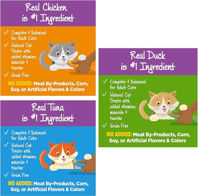 Wellness Lickable Treats Soft Puree Natural Grain Free Adult Cat Treats, Variety Pack, Contains 18-0.4 Ounce Squeezable Tubes (Chicken,Duck & Tuna)