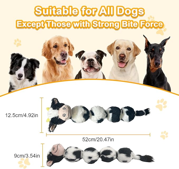 Cow Long Plush Squeaky Dog Toy for Chewers Puppy Teething Chew Toy Cute Soft Funny Durable Stuffed Animal Interactive Tug-of-War Dog Toy for Small Medium Large Dogs Toy Gift 52cm/20.47in