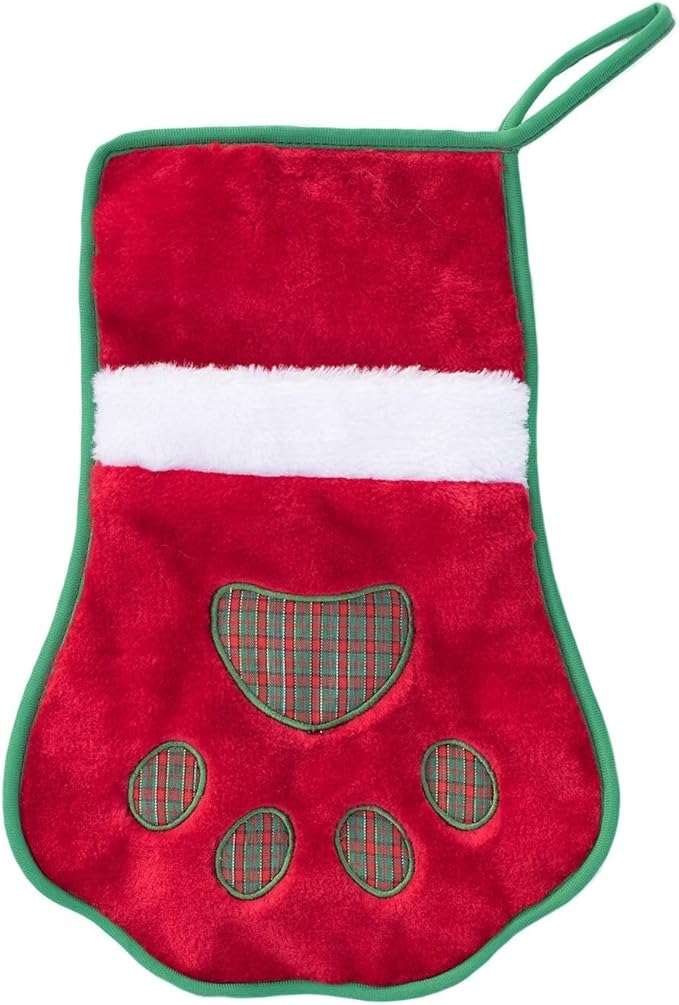 ZippyPaws Christmas Stocking Dog Toy - Plush Squeaky Holiday Dog Gifts for Small & Medium Puppy Dogs, Interactive Hide & Seek Stocking Stuffers for Pets - Red Paw