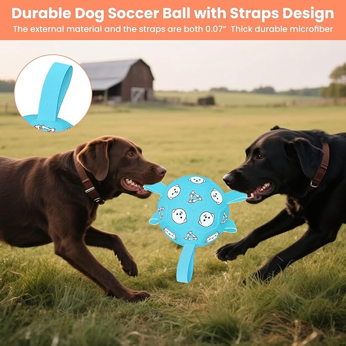 Dog Toys Soccer Ball with Straps, Dog Soccer Ball with Tabs, Dog Toys for Tug of War, Floating Water Puppy Toys for Indoor/Outdoor – Fun Dog Birthday Gift for Small Medium Dogs, 6 Inch