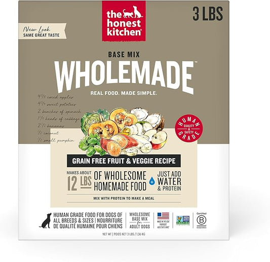 The Honest Kitchen Human Grade Wholemade™ Dehydrated Dog Food, Grain Free Fruit & Veggie Base Mix Dog Food (Just Add Protein), 3 lb Bag