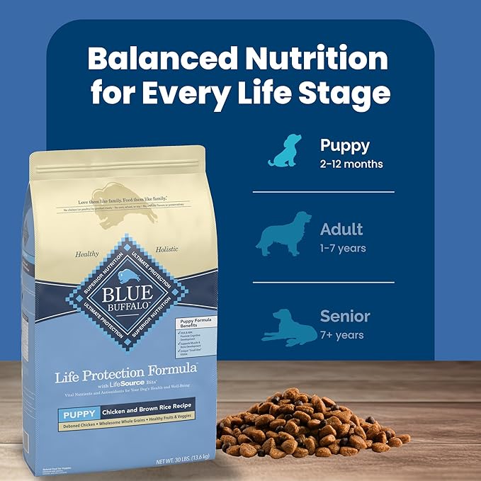 Blue Buffalo Life Protection Formula Puppy Dry Dog Food with DHA and ARA, Made with Natural Ingredients, Chicken & Brown Rice Recipe, 30-lb Bag