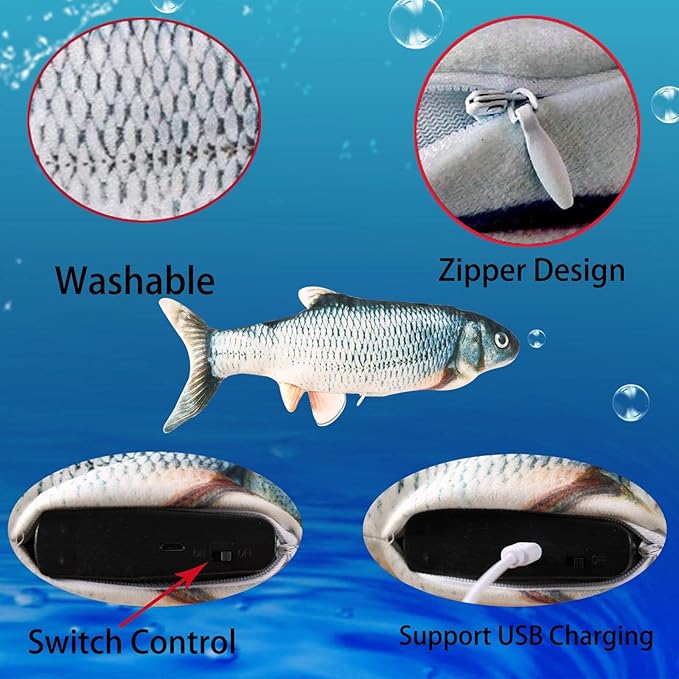 VAIZIQ Flopping Fish Electric Moving Dog Fish Toy, Realistic Rocking Dog Toy for Dogs, Interactive Pet Toys for Dog Exercise, Small and Medium Dog Chew Toy