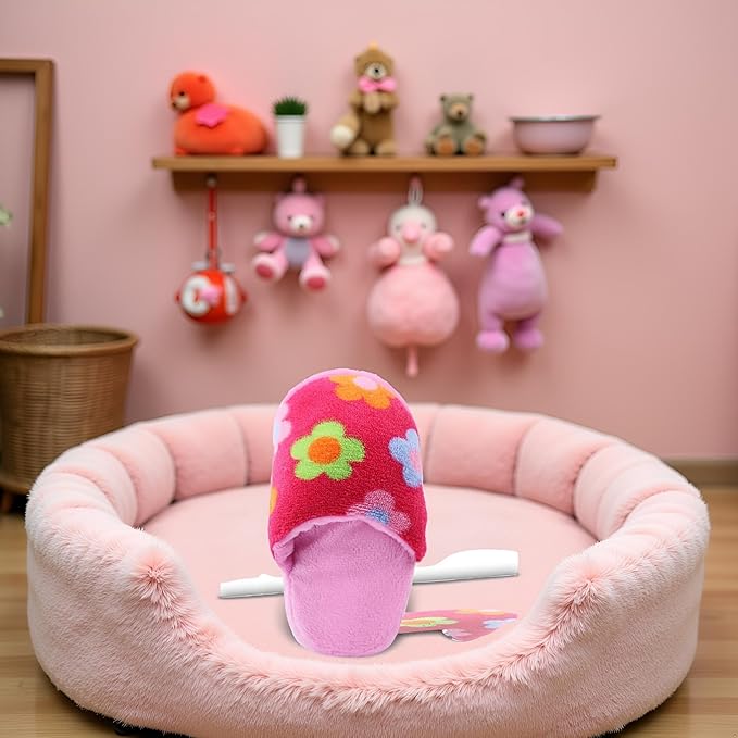 1Pc Pink Cute Pet Puppy Dog Cat Slipper Shape Plush Chew Play Toy Flip-Flops Squeaky Toys Dog Squeak Toys Pet Supplies, Fun for Indoor Puppies and Senior Pups, Plush No Mess Chew and Play