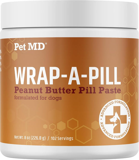 Pet MD Wrap A Pill Peanut Butter Flavor Pill Paste for Dogs - Make a Pocket or Pouch to Hide Pills & Medication - 8 oz