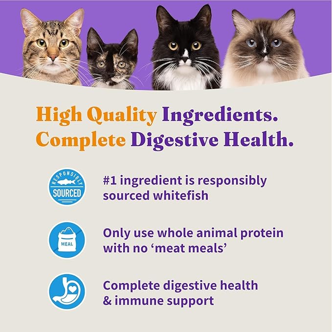 Halo Holistic Cat Food Wild Caught Whitefish Formula, Healthy Grains Dry Cat Food, For Sensitive Stomach Support, Kibble for Adult Cats, 3 lb Bag