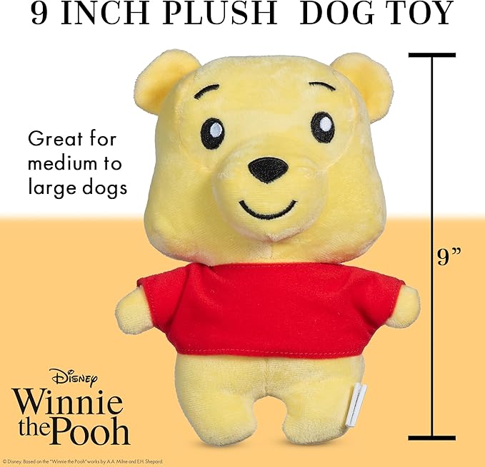Disney for Pets Winnie the Pooh: Beary Fun Plush Buddy for Dogs, 9in Dog Toys | Plush Toy for Dogs Inspired by Winnie the Pooh with Crinkle and Squeaker