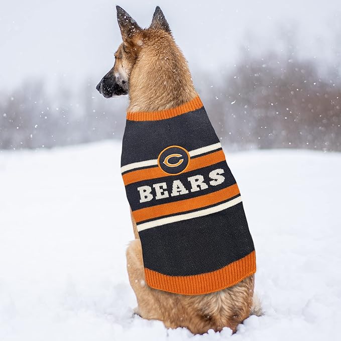 NFL Chicago Bears Dog Sweater, Size Extra Small. Warm and Cozy Knit Pet Sweater with NFL Team Logo, Best Puppy Sweater for Large and Small Dogs