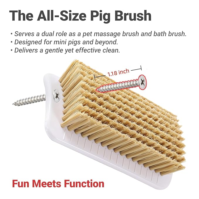 2 Pcs Pet Enrichment Toy, Pet Grooming Brush & Scratch Toy 2-in-1 for Mini Pig,Cats, Dogs - Includes Mounting Screws for Easy Install
