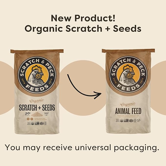 Scratch and Peck Scratch + Seeds Chicken and Duck Treat - 10 lbs Bag - 11% Protein, Certified Organic and Non-GMO Project Verified Chicken Food