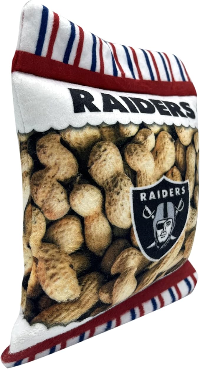 Pets First NFL LAS Vegas Raiders Crinkle FINE Plush Dog & CAT Squeak Toy - Cutest Stadium Peanuts Snack Plush Toy for Dogs & Cats with Inner Squeaker & Beautiful Baseball Team Name/Logo,