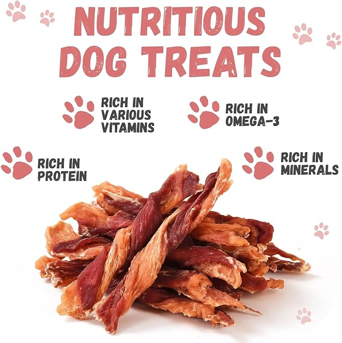 Pawmate Dog Jerky Treats Triple Flavor Chicken Duck Wrapped Cod Twisted Sticks 5'', Rawhide Free Grain Free Dog Training Snacks Chews for Small Medium Large Dogs, 10.6 oz