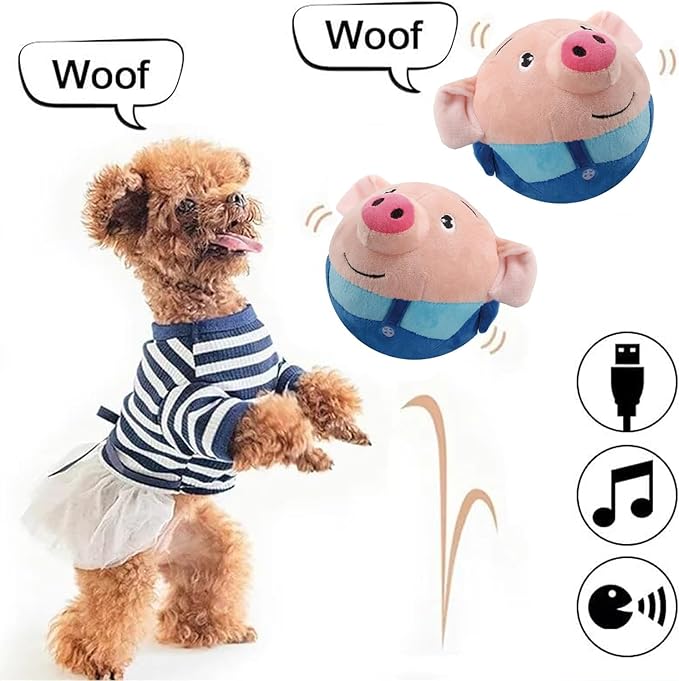 Active Moving Pet Plush Toy Interactive Dog Toys, Squeaky Moving Dog Ball Toy, Washable Cartoon Pig Plush Sound Electronic Dog Toy, Shake Bounce Boredom Talking Toys for Dog Pets Cats1, pink