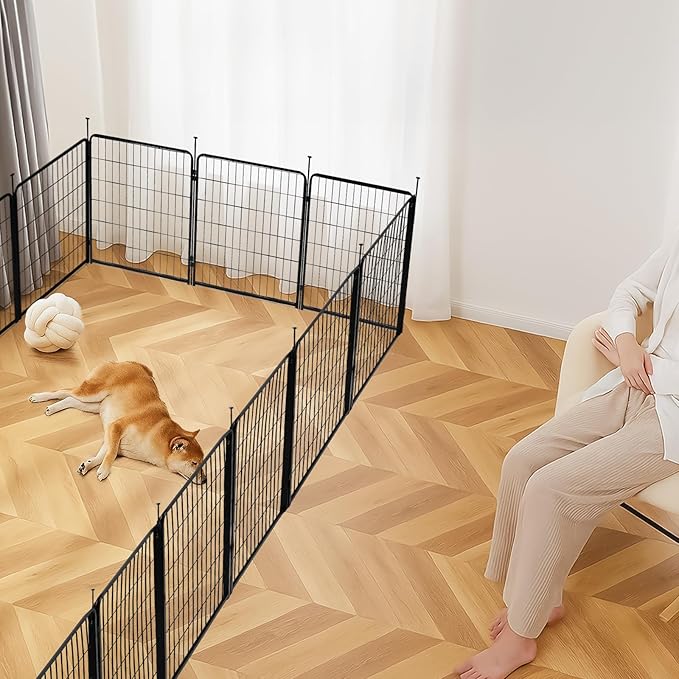 Amazon Basics Dog Playpen, 8 Panels Metal Fence with Door, Foldable for Indoor and Outdoor Use, Suitable for Small to Medium Sized Dogs, 36 Inch Height, Black