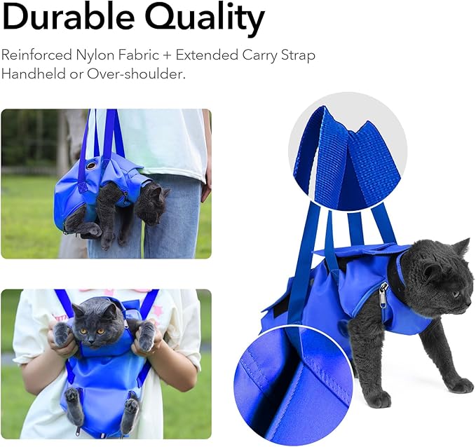Pet Grooming Bag for Nail Trimming & Anti-Scratching – Restraint Cat/Dog for Claw Care, Medical Exams, 17" L x 10" W, Fits 8-12 lbs (Blue, Medium)