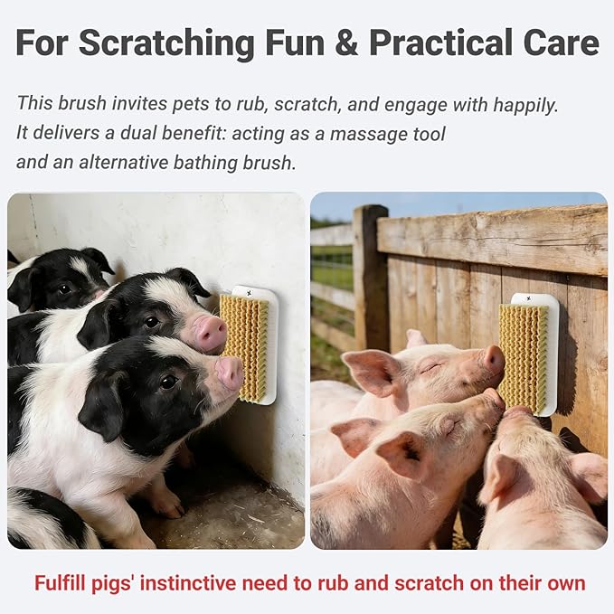4 Pcs Pet Enrichment Toy, Pet Grooming Brush & Scratch Toy 2-in-1 for Mini Pig,Cats, Dogs - Includes Mounting Screws for Easy Install