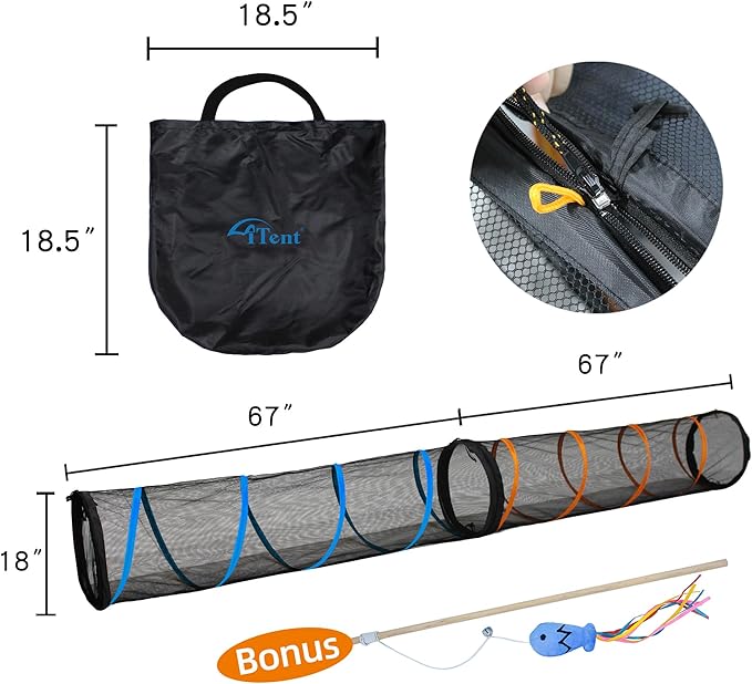Cat Play Tunnel-for Indoor and Outdoor, Cat Play House, Cat Enclosures Easy to Connect with Two Zipper Doors,Product Size 67'' x 18'',2pcs /Set,Orange and Blue 2 Packs