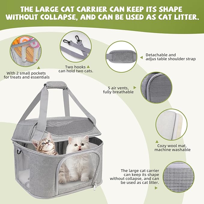 Premium Cat Carrier for Pets Up to 20 Lbs, Cat Travel Bag Soft-Sided Backpack Pet Carriers with Padded Shoulder Strap, Dog Carrier for Small Dogs Puppy Carry Airline Approved, Gray