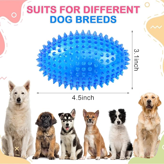 Silipull 4 Pcs Spiky Squeaker Football Dog Toy for Medium Large Dogs Spiky Dog Balls Puppy Chew Toys for Aggressive Chewers Training Fetch (Vivid,4.5 x 3.1 Inch)