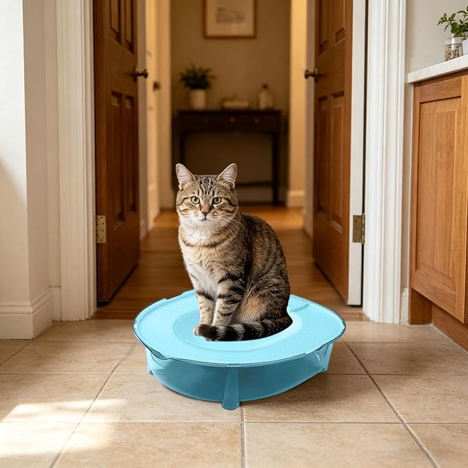 Cat Toilet Training Kit, Portable Litter Box with Flushable Design, Odor Control and Anti-Splash, Large Thickened Pp Material for Kittens and Cats (Light Blue)