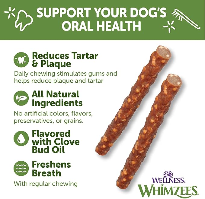 Whimzees Wellness Veggie Sausage Dog Dental Treat, Chews, Freshens Breath, Large Size, 14.81 oz Bag, 7 Count