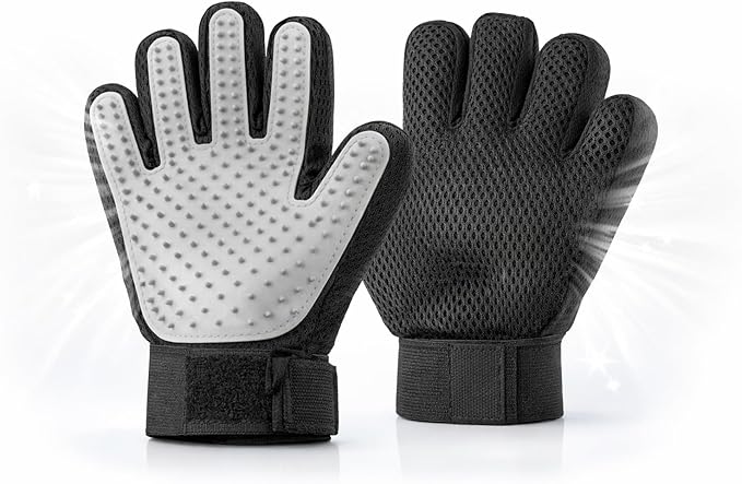 4-in-1 Pet Grooming & Washing Glove for Dogs and Cats, De-Shedding Massage Bathing Grooming Cat Hair Remover Glove with Longer Tips More Efficient (Right, Grey)