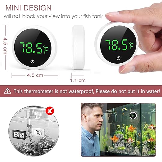 LOFICOPER Aquarium Thermometer, Digital Fish Tank Thermometer, Stick-on Reptile Thermometer with LED Touch Screen, Battery, for Fish, Aquatic Pets, Axolotl, Turtle, ℉