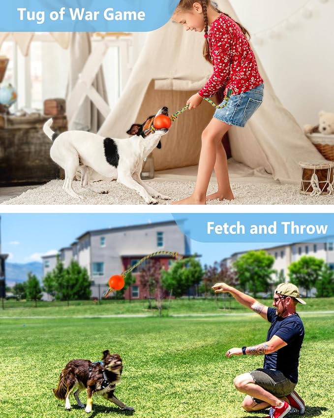 Harhana Rope Toys With Squeaky Ball - Tug of War Toy for Small, Medium Dogs - Durable Rubber, Interactive Fetch Toys for Boredom