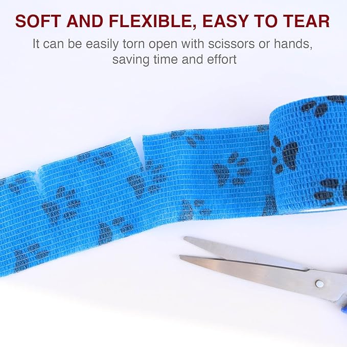 Self Adhesive Vet Wrap for Pets - Cohesive Bandage for Dog Cat Horse Wound Care, No Stick to Fur First Aid Bandage Stop Bleeding Prevent Licking, Flexible Paw Leg Tail Protector