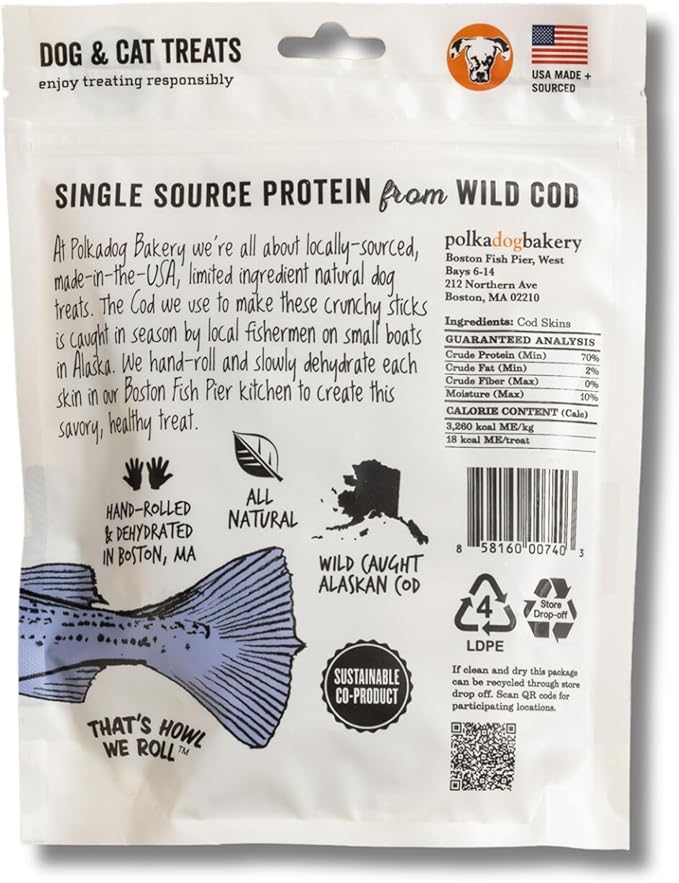 Polkadog Fish Skin Variety 3 Pack Dog Treats - All Natural, Single Ingredient with Two Cod, One Salmon, Premium Treats for Dogs, Omega-3 Rich, Great for Allergies, Made in USA - 2oz (3pk)