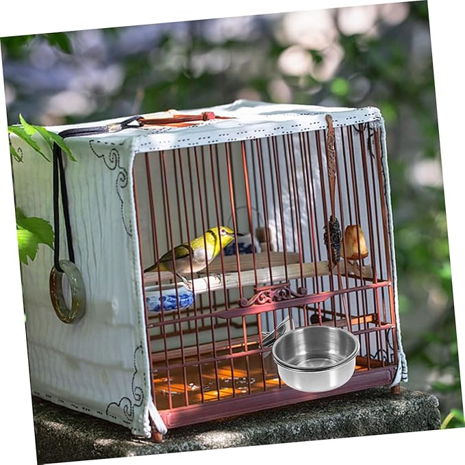 POPETPOP 3pcs Stainless Steel Bird Feeding Cups for Parrots Washable Hanging Food and Water Basins for Bird Cages Pet Supplies Easy Installation