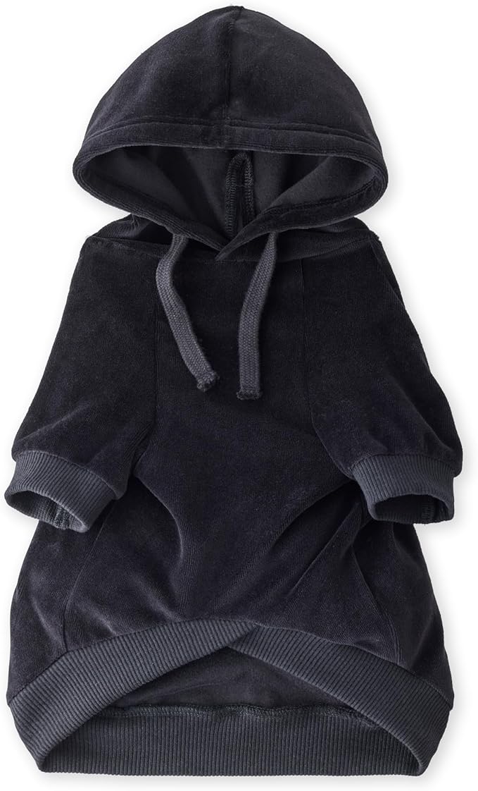 Pet Passion Cooper II Organic Cotton Velour Dog Hoodie Pet Coat for Small, Medium and Large Dogs, Black, XXX-Small (up to 5lbs)