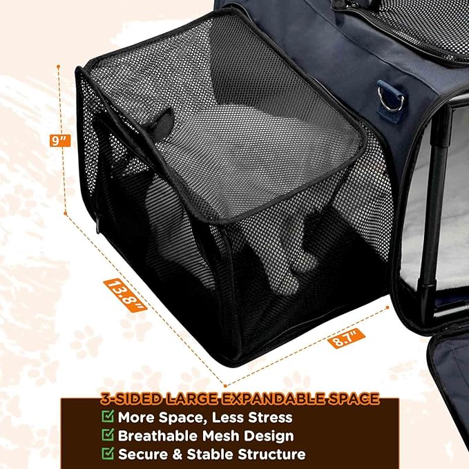 3-Sided Expandable Pet Cat Carrier with Wheels & Hammock, 24-Inch Soft-Sided Portable Rolling Pet Carrier for Large Cats, Medium & Small Dogs, Detachable for Travel, Camping, Outdoor Walks