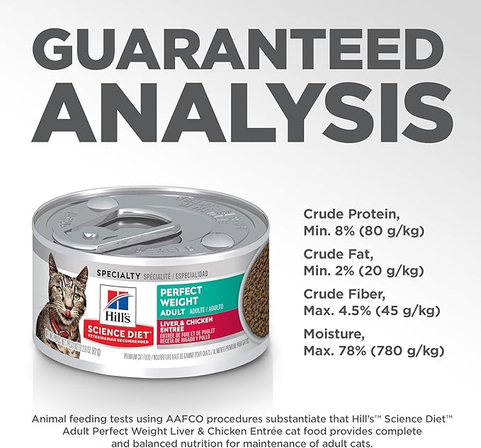 Hill's Science Diet Adult Perfect Weight Wet Cat Food, Liver & Chicken, 2.9 oz. Cans, 24-Pack