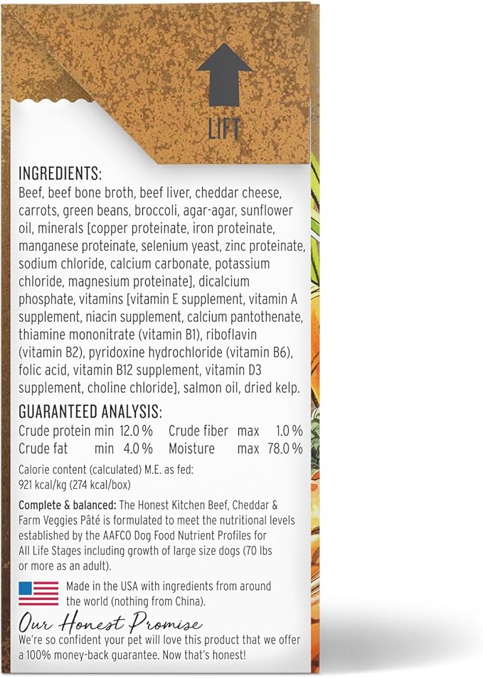 The Honest Kitchen Human Grade Butcher Block Pâté: Beef, Cheddar & Farm Veggies Wet Dog Food, 10.5 oz (Pack of 6)