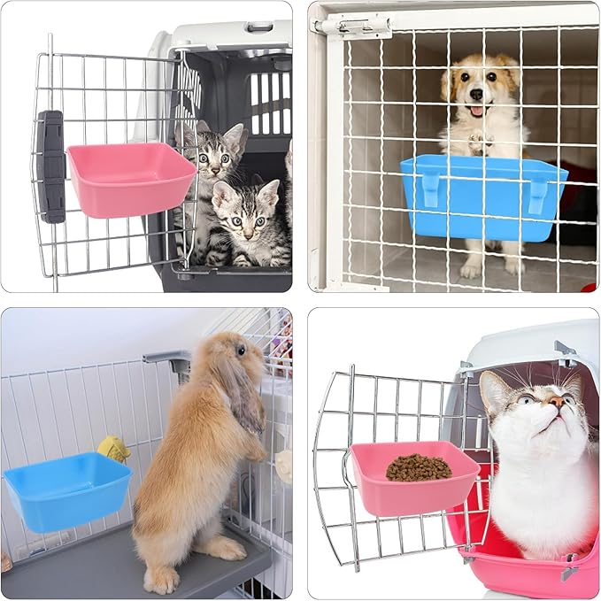 6 Pack Feeder (Blue, Pink), Hanging Feeder,Food and Water Container, Bath Water Bowl Universal for Birds Hamsters Mice Rats Rabbit Guinea Pig Small Pets (S)