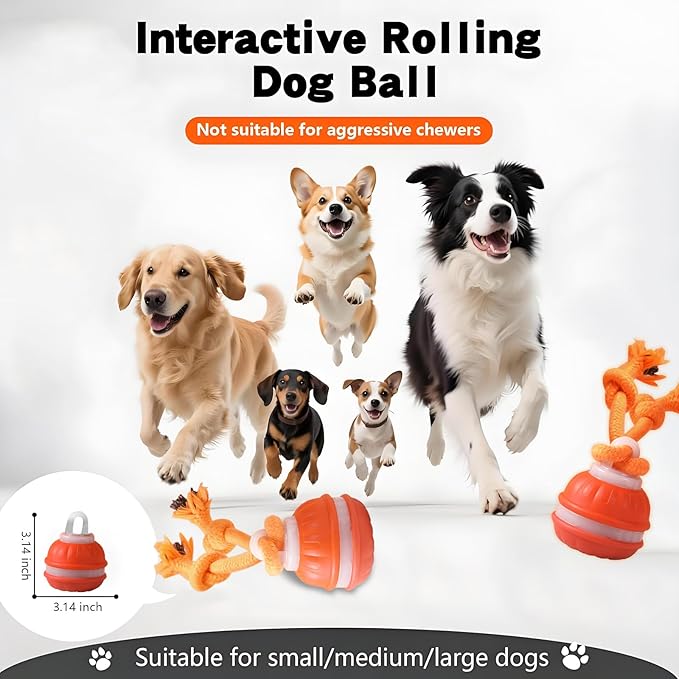 Interactive Dog Toys, Motion Activate Rolling Ball for Small Medium Large Dogs, Automatic Moving Toy, Interactive Dog Ball Stimulation Toy for Boredom Relief (Orange)