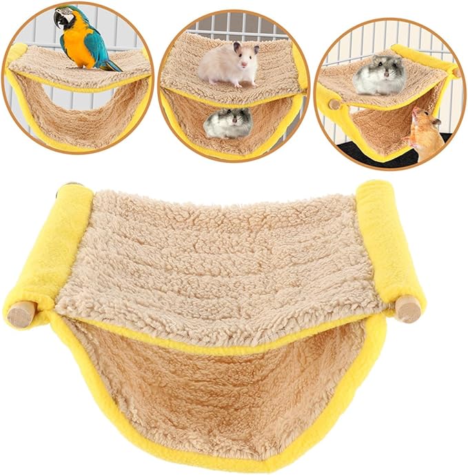 Double Layer Small Animal Hammock Bed for Hamster and Parakeet, Hanging Plush Cage Nest, Rat and Bird Cage Accessories, Warm Cozy Sleeping Hideout for Small Pets