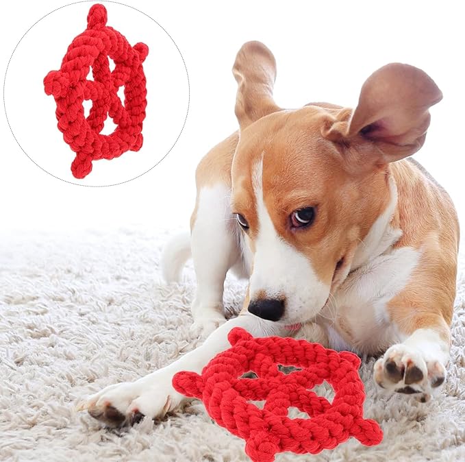 Dog Rope Toy Dog Chew Toys Nautical Wheel Shaped Pet Chew Rope Toy Gift for Dog Cat (Red)