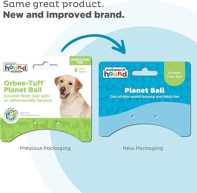 Outward Hound by Planet Dog Orbee-Tuff Planet Ball Blue/Green Treat-Dispensing Dog Toy, Large