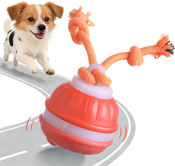 Interactive Dog Toys,Dog Toy Ball with Squeaky Sound and Stimulation,Automatic Moving Activated Dogs Toy for Small/Medium Dogs, Indoor and Outdoor Pet Exercise Toy for Boredom(Orange)