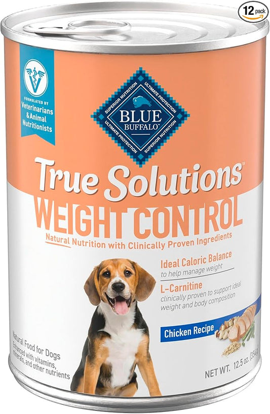 Blue Buffalo True Solutions Weight Control Wet Dog Food for Adult Dogs, Made with Natural Ingredients, Chicken, 12.5-oz. Cans (12 Count)