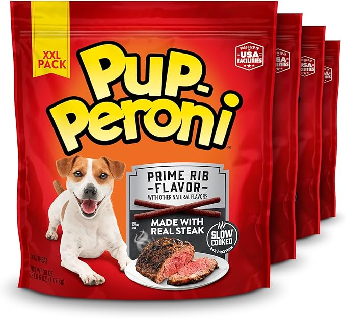 Pup-Peroni Dog Treats, Prime Rib Flavor, 38 Ounce, Made with Real Steak, Pack of 4