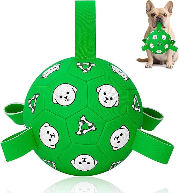 Dog Soccer Ball with Straps - Durable Jolly Ball for Dogs, Large Soccer Ball for Dogs, Dog Toys for Medium Dogs, for Pet Birthday, Outdoor Indoor Play Training Exercise